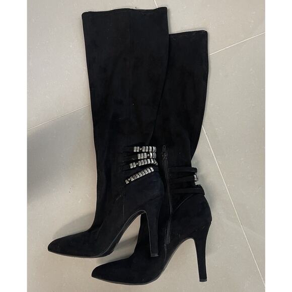 BCBG Black Suede High Heel Boots Size 10 - Picture 9 of 9